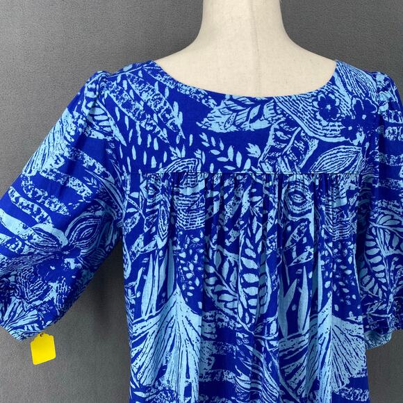 Vtg 80s 90s Two Potato Laguna Beach Midi Tiered Muumuu Dress M Cotton Blue NOS - Picture 6 of 16